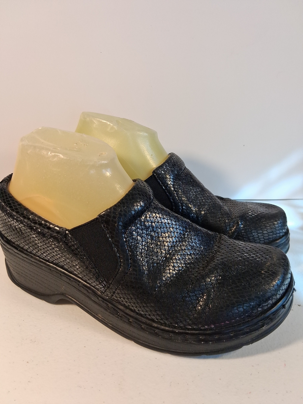 Clogs Women's Shoes Black Leather Texture Work Walking Comfortable Size 8